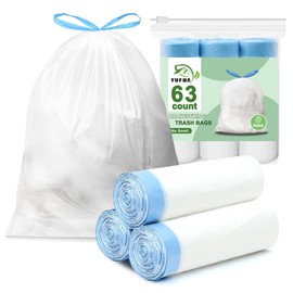 8 Gallon Trash Bags Drawstring-63 Count Pre-separated Medium Trash Bags 8 Gallon, White Unscented 8 Gal Garbage Bags