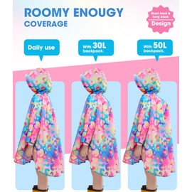WAWSAM Lightweight Kids Rain Poncho Reusable Hooded Rain Jacket Packable Girls Boys Raincoat Waterproof Rain Poncho for Toddlers Outwear Rain Coat