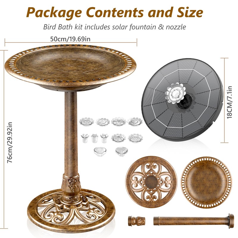 AISITIN 28 Inch Bird Bath with 3.5W Solar Fountain for