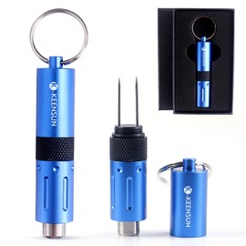 KEENSUN 2-in-1 Cigar Punch Tool Set with Cigar Hole Opener(9mm) and Twin Nubber, Portable Rotary Punch with Key Chain Ring (Blue)