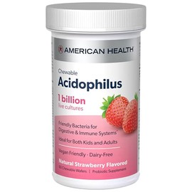 American Health Tableta masticable diaria Acidophilus, 1 mil millones de cultivos vivos, bacterias beneficiosas para los sistemas digestivo e...      