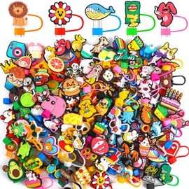 120Pcs Different Straw Cover Caps for Tumblers, Cute Dringking Straw Toppers,10mm Dust-Proof Reusable Straw Tips Lids, Bulk PVC Straw Protector for Party Gifts
