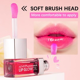 Uocasi Plumping Lip Oil, Hydrating Lip Gloss Tinted Lip Balm Transparent Lip Care, Big Brush Head Glitter Shine, Long Lasting Nourishing Non-sticky Fresh Texture (#5 Pink), 1 count