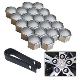 senvenelec 20 Pcs Car Universal 17 mm Plastic Nut Cover Cap Screw Car Nut Covers Bolt Hub Caps Wheel Bolts 17 mm Wheel Nut Caps. With 1 Piece Removal Hook (Silver Electroplating)