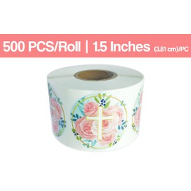 Religious Stickers – 500 PCS Rose Cross Stickers, Floral Christian Cross Design Round Labels, Envelope Seals, Party Favors, 1.5 Inches (3.81 cm)