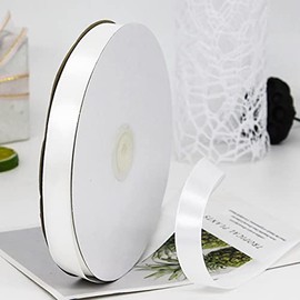 CC wonderland zone Satin Ribbon, White, 91 m Long x 10 mm Wide, Decoration Gift Ribbon, Decorative Ribbon, Fabric Ribbon for Wedding