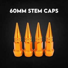 Car Tire Valve Stem Caps 4 PCS | Universal Stem Covers | Anodized Aluminum Tire Valve Cap Set | Air Caps Cover Car Wheel & Tire Accessories Trucks Motorcycles SUVs Bikes (Yellow, Spiked Shape 60mm)