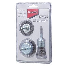 Makita D-66070 Wire Brush Set 3-Piece for Rust Removal and Cleaning, 1x Brush Diameter 25 mm, 1x Round Brush Diameter 50 mm, 1x Cup Brush Diameter 50 mm, 6 mm Round Shaft