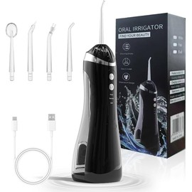 Irrigador Bucal, Hilo Dental De Agua Inalámbrico con 4 Puntas y 3 Modos,Profunda Irrigador Dental 300ML, IPX7 impermeable, Irrigador Oral Desmontable Para Dientes,Encías,para Hogar,Viajes