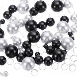 PATIKIL 150 Pieces Floating Beads, 8/14/20mm Vase Fillers Beads Vase Centerpieces Floating Pearl Bead No Hole and 8000Pcs Clear Water Gel Bead for Vase Decoration, Black/White