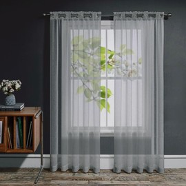 Joydeco Gardinen mit Ösen Transparente 2er Set, Optik Gardine Voile Ösenvorhang Ösenschal Durchsichtig Vorhang für Schlafzimmer Wohnzimmer Schlaufenschal (Grau, 2xH245xB140)
