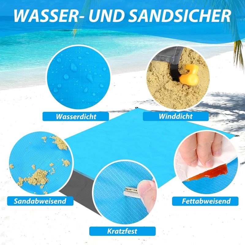 Picnic Blanket, Waterproof, Ultralight Beach Mat, Quick-Drying Beach Blanket, Sand-Free,