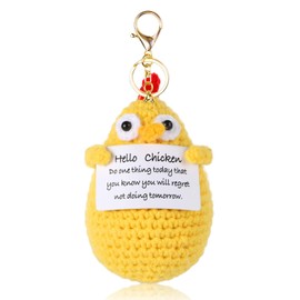 Ompinda Positive Crochet Dolls Keychain, Funny Knitting Dolls Keyring with Positive Cards, Emotional Support, Crochet Gift for Women or Lovers, Birthday/Mother's Day, Brown, green, white