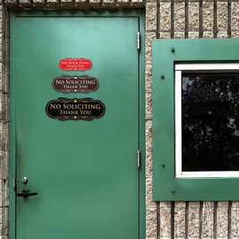 All Quality Designer No Soliciting Thank You Wall or Door Sign | Protect Your Privacy Sign with Easy Installation - Blue Large (1 Pack)