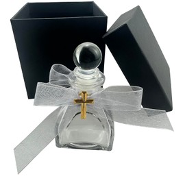 lulucross 50ml Glass Holy Water Bottle, St. Joseph Oil Bottle with Cross and White Ribbon, Christian Easter Baptism Catholic Blessing First Communion Gift for Catholic Believers