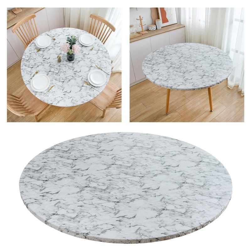 Fenteer Round Fitted Tablecloth with Flannel Backing, Waterproof Wipeable Table
