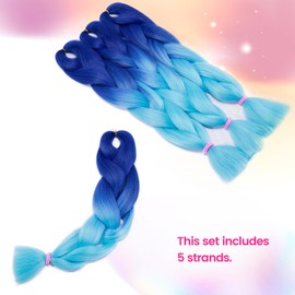 Silk-co 5Bundles 24inch Jumbo Braiding Hair Extensions Afro Box Braids Ombre Synthetic Weaving Hair -Blue ombre 2