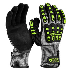 SAFEYEAR Level 5 Cut Resistant Gloves, Nitrile Sand Coated with TPR Impact Protection, Yellow Non-Slip Anti-Vibration Safety Work Gloves with Touch Screen, Size L