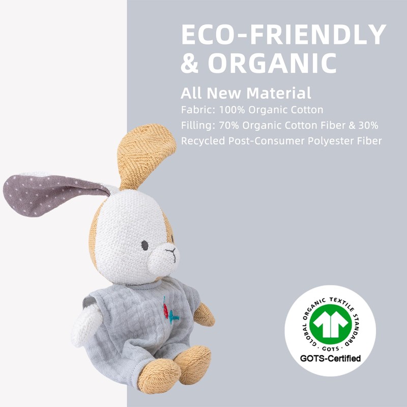 CUDDLE CORNER Bunny Stuffed Animal Organic Cotton Baby Plush Toys,