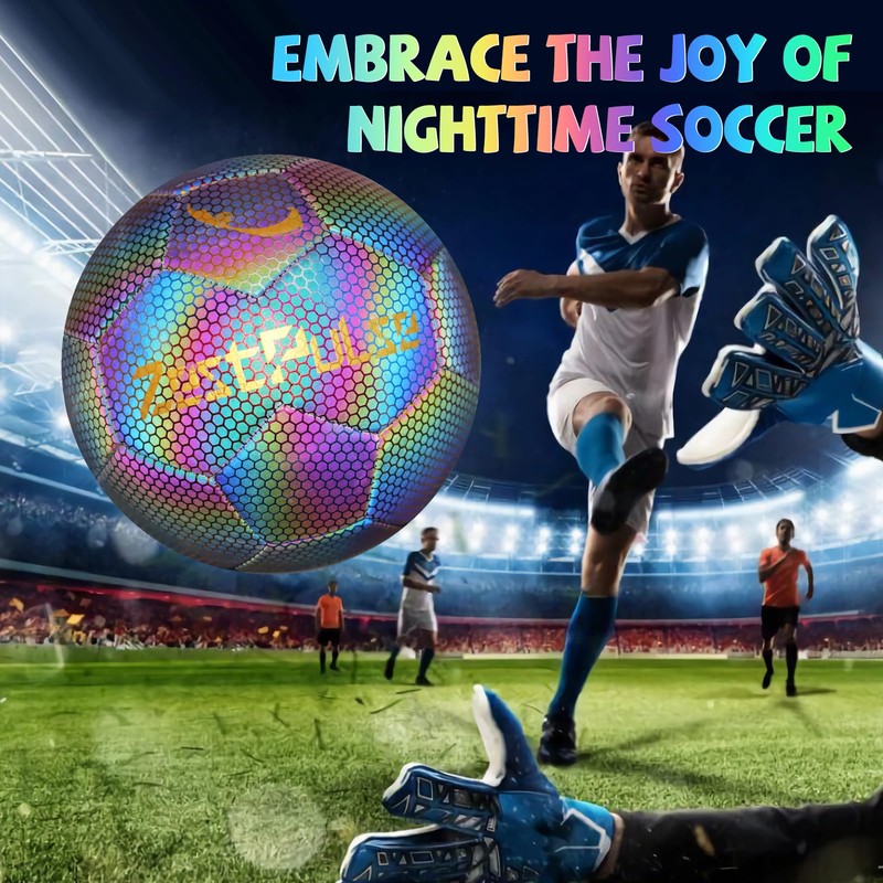 ZestPulse Holographic Reflective Soccer Ball Size 5 for Adults, High