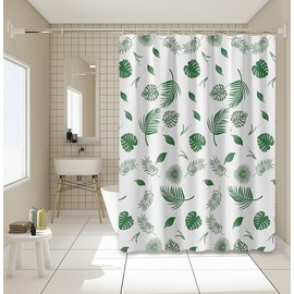 Shower Curtain Liner with 12 Plastic Hooks, 72x72 Inch Plastic Shower Curtain Liner for Shower Stall & Bathtubs, Bathroom Curtains Shower Curtain and Liner Set (Green Leaf)