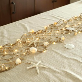 Seashell Garland Net Lights - USB/Battery Powered Ocean Light with Real Starfish & Sand Dollars, Beach Decor for Bedroom Home Coconut Girl Room Coastal Theme Party Decor