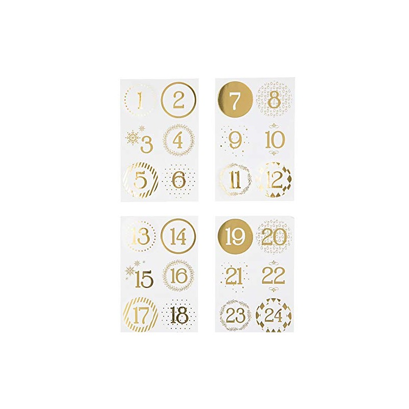 Metallic Gold Scandinavian Style Christmas Advent Number Stickers