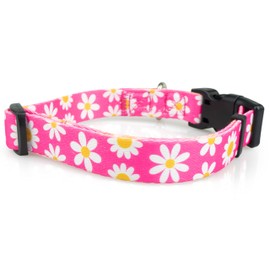 Limeloot Pink Daisy Dog Collar, Spring Summer Dog Collar for Female Dogs, Large