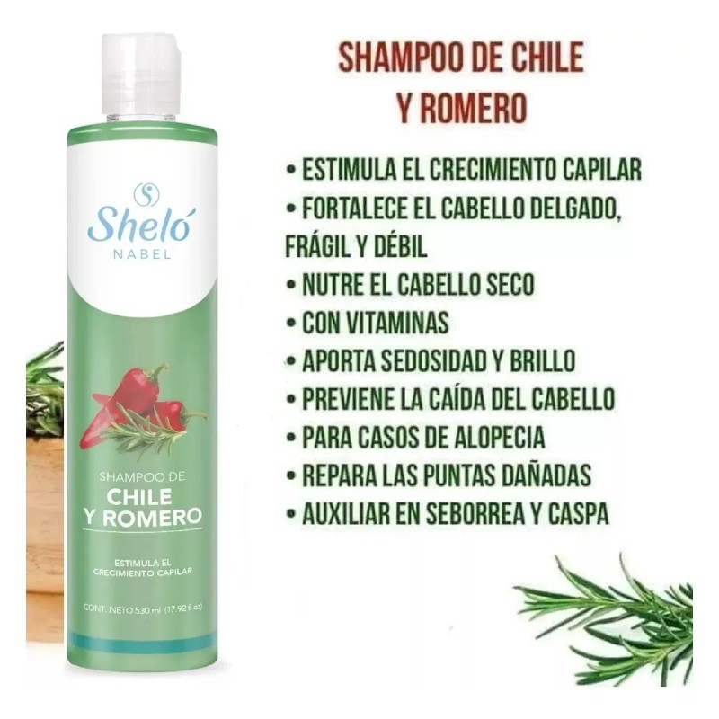 Shampoo Chile Romero Sheló Nabel Anticaída Crecimiento 2pz