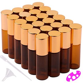 MaxMau Amber Roller Bottles for Essential Oils - 24 Pack 5ml Refillable Glass Bottles with Stainless Ball