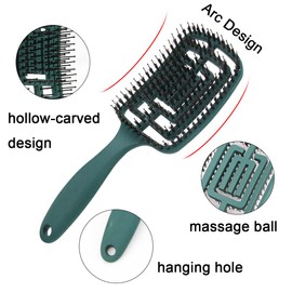 Boar Bristle Paddle Hairbrush for Women, Curved Vented Brush Vented Hair Brush Paddle Detangling Brush for Wet Dry Curly Thick Straight Hair
