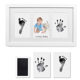 Samcos Baby Photo Frame, Handprint, Foot Shape, Photo Frame, Baby Keepsake, Growth Record, Gift, Baby Shower, Photo Frame, Can be Used as a Stand-alone (White, 33 x 18)