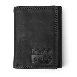 Timberland PRO Men's Leather Trifold Wallet with ID Window, Black/Bullard