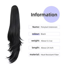 ponytail extension,22" claw clip hair extensions ponytail Long straight hair Hair Extension Natural Looking Synthetic Hairpiece for Women Black