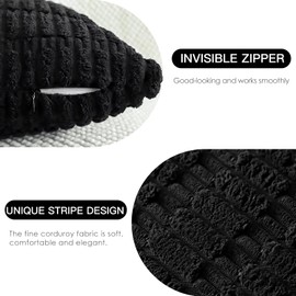 JOTOM Set of 2 Corduroy Soft Striped Cushion Covers 45x45 cm Decorative Throw Pillow Covers Square Cushion Case Home Boho Decor Pillow Cases for Couch Sofa Bedroom 18x18 Inch (Black)