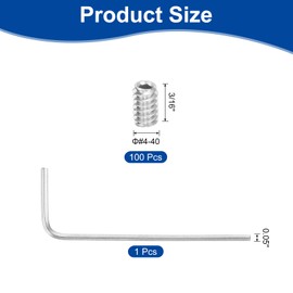 sourcing map Socket Set Grub Screws,100PCS #4x3/16"- 304 Stainless Steel Hex Socket Cup Point Allen Screws with Hex Wrench for Repairing Door Handles, Faucet (Silver)