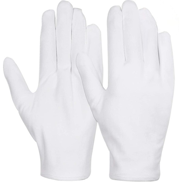 White Cotton Gloves, Anezus 6 Pairs Cotton Gloves Large Cloth Gloves for Women Dry Hands Eczema Moisturizing Serving Archival Cleaning Coin Jewelry Silver Costume Inspection