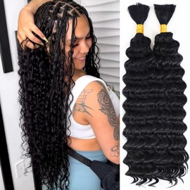 Deep Bulk Hair For Braiding Hair 20inch Wet And Wavy No Weft Quality Synthetic Hair Braiding Extensions For Boho Braids Natural Color 2 Bundles/Pack (Natural Black 150g)