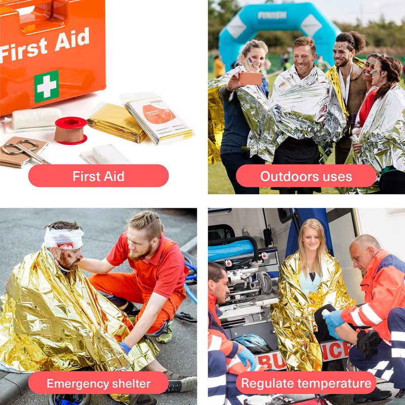 Bramble - 10 Large Multi-Purpose Insulated Foil Emergency Blankets Individually