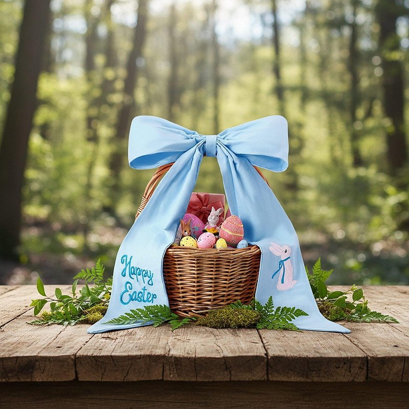 Maysing Embroidery Easter Basket Bow Happy Easter Bunny Bow 11.8