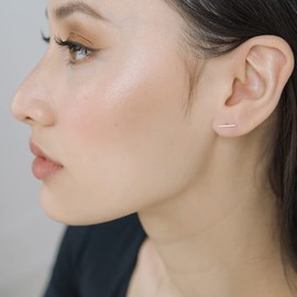 Honeycat Skinny Midi Crystal Wire Bar Stud Earrings in 18k Rose Gold Plated | Minimalist, Delicate Jewelry (RG)