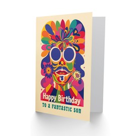 Artery8 Happy Birthday Card to a Fantastic Son Colourful Trippy Hippy Psychedelic Retro Hippie