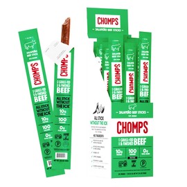Chomps Grass-Fed and Finished Jalapeño Beef Jerky Snack Sticks 24-Pack - Keto, Paleo, Whole30, 10g Lean Meat Protein, Gluten-Free, Zero Sugar Food, Non-GMO