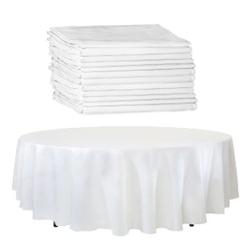 Upper Midland Products White Paper Table Cloths for Round Tables - 82” Octyround Paper Tablecloths with Plastic Backing Round Paper Table Cover (12-Pack)