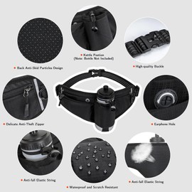 Waist Pack, Running Hydration Belt with Water Bottle Holder Waterproof Running Fanny Pack for Men&Women Workout Waist Bag Adjustable Fanny Bag for Running Hiking Walking Cycling Black