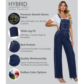 Hybrid & Company Women's Comfortable Stretch Casual Jumpsuit Denim Pants Overalls Rompers PVJ156998 DARKWASH L