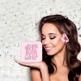 Uygafly Monogrammed Gifts for Women - Jewelry Case for Women Trendy Jewelry Box Fashion Cute Jewelry Organizers and Storage Aesthetic,Travel Essentials Birthday Gifts for Girls Women | Pink,H