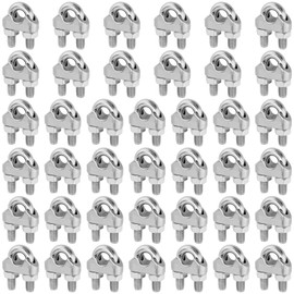 FUNSUEI 40 PCS 1/8 Inch M3 304 Stainless Steel Cable Clamps, U Bolt Wire Rope Cable Clamps for Cable Wire