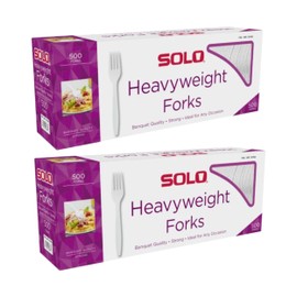 SOLO Heavyweight Plastic White Forks, 500/Case. (2 Packs) (Total 1000 Forks)