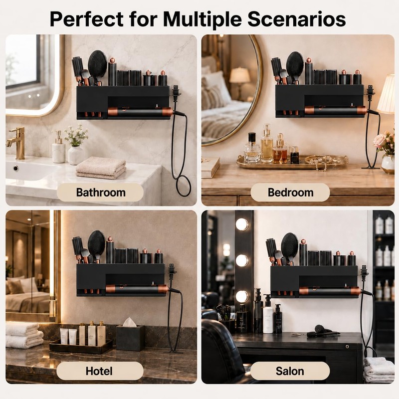 Hair Tool Organizer Wall Mount, Metal Curling Iron Accessories Rack